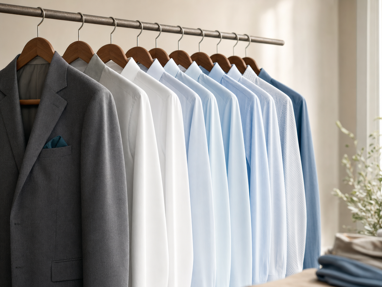 Camisas y trajes planchados con acabado fino